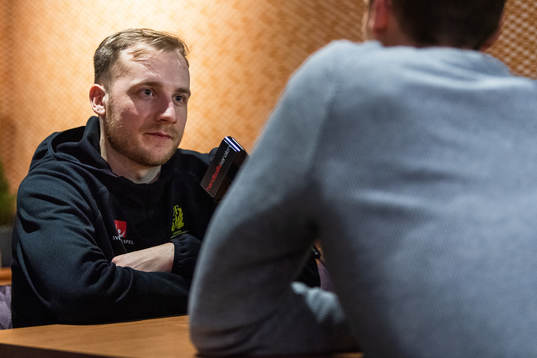Daniel Pettersson of Sweden is interviewed at a press event