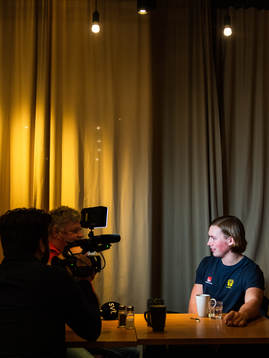 Valter Chrintz of Sweden is interviewed at a press event