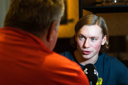 Valter Chrintz of Sweden is interviewed at a press event