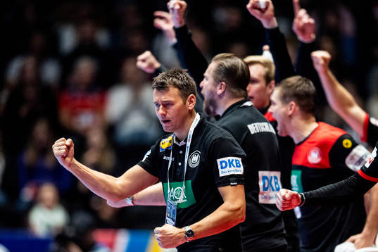 Christian Prokop, head coach of Germany, celebrates