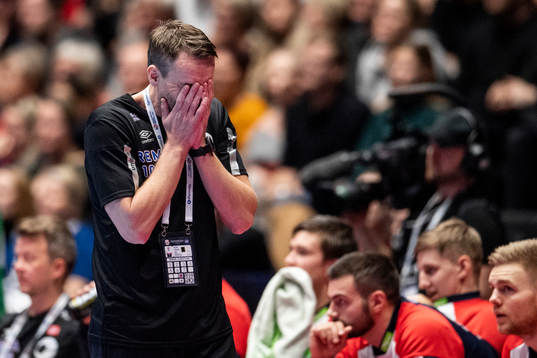Christian Berge, head coach of Norway, looks dejected