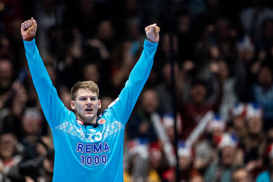 goalkeeper Torbjørn Bergerud of Norway celebrates