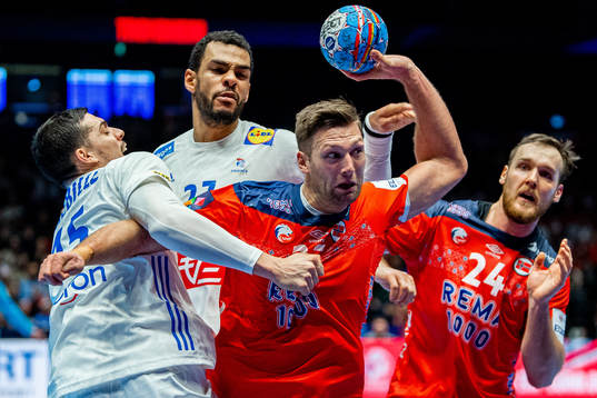Mathieu Grebille and Adrien Dipanda of France in action