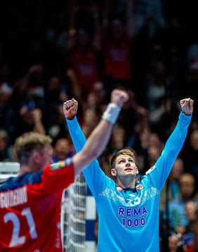 Goalkeeper Torbjørn Bergerud of Norway celebrates