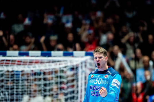 Goalkeeper Torbjørn Bergerud of Norway celebrates