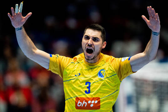 Alen Ovcina of Bosnia-Herzegovina celebrates
