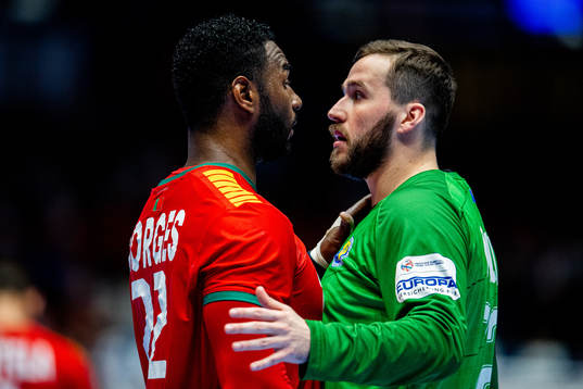 Alexis Borges Hernandez of Portugal argues with goalkeeper