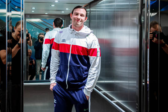 Sander Sagosen of Norway at a press event