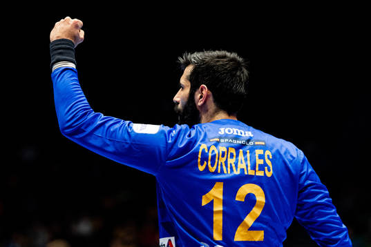 Goalkeeper Rodrigo Corrales Rodal of Spain celebrates