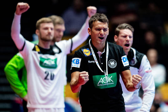 Christian Prokop, head coach of Germany, celebrates