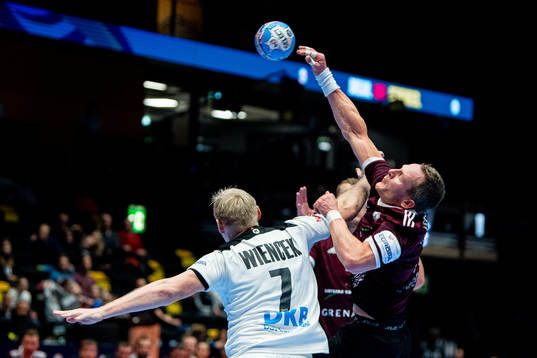 Patrick Wiencek of Germany and Aivis Jurdzs of Latvia