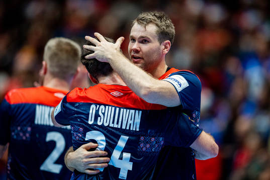 Christian O'Sullivan and Petter Øverby of Norway celebrate