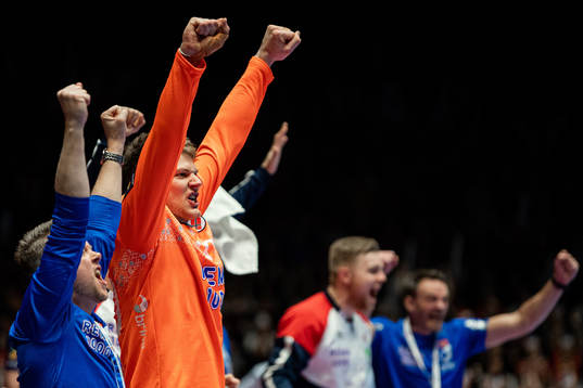 Goalkeeper Torbjørn Bergerud of Norway celebrates