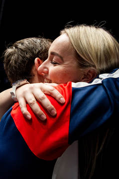 Sander Sagosen of Norway hugs his girlfriend Hanna Bredal