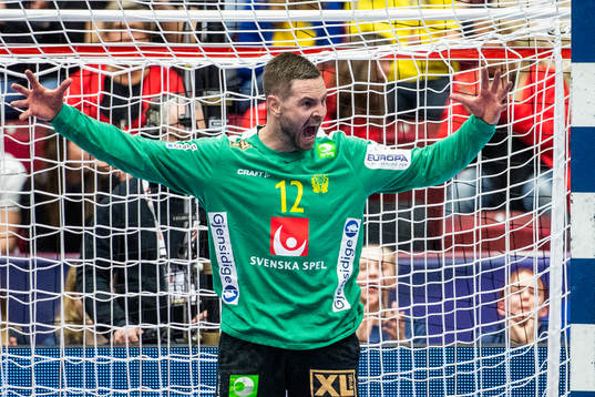 goalkeeper Andreas Palicka of Sweden celebrates