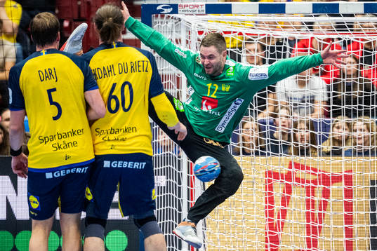 goalkeeper Andreas Palicka of Sweden makes a save