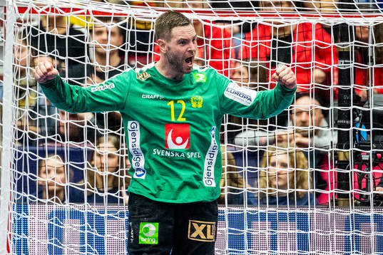 goalkeeper Andreas Palicka of Sweden celebrates