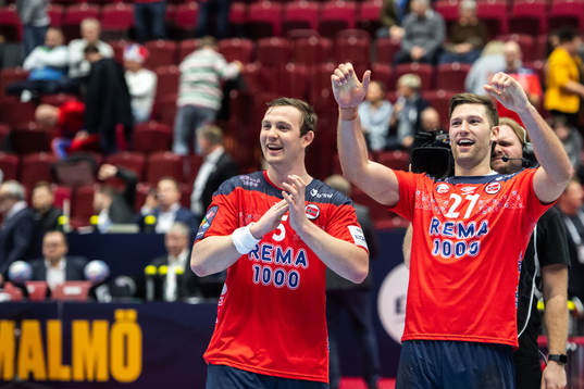 Sander Sagosen and Harald Reinkind of Norway celebrate