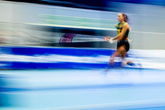 Birgitte Kjuus of Norway competes to win the women’s pole