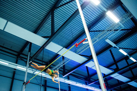 Birgitte Kjuus of Norway competes to win the women’s pole