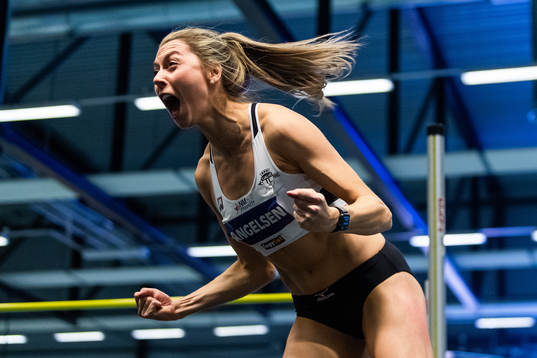 Tonje Angelsen of Norway celebrates in the women’s high
