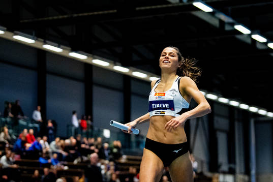 Amalie Iuel of Norway competes to win the women’s 4x200