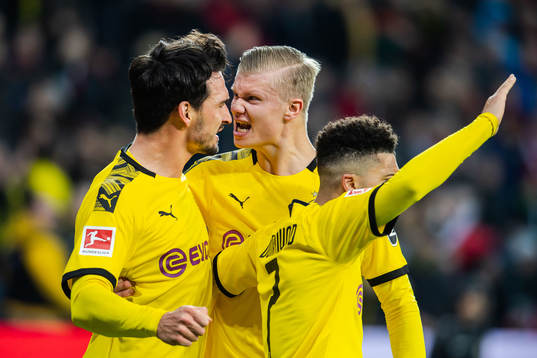 Achraf Hakimi, Erling Braut Haaland and Jadon Sancho of