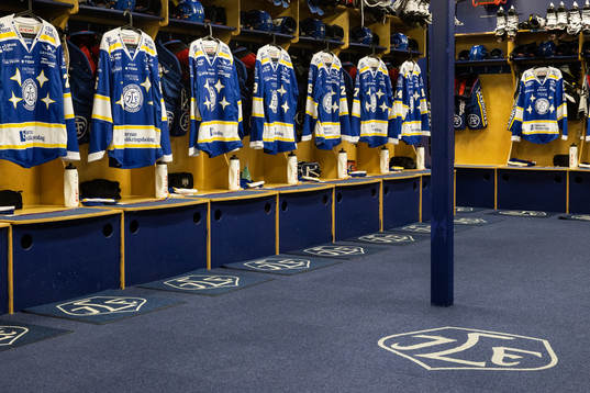 Leksands omklädningsrum redo innan ishockeymatchen i SHL