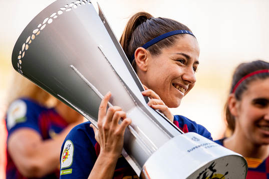 Alexia Putellas of Barcelona with the Supercopa trophy