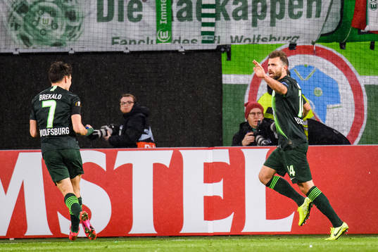 Admir Mehmedi of Wolfsburg celebrates the 2-1 goal