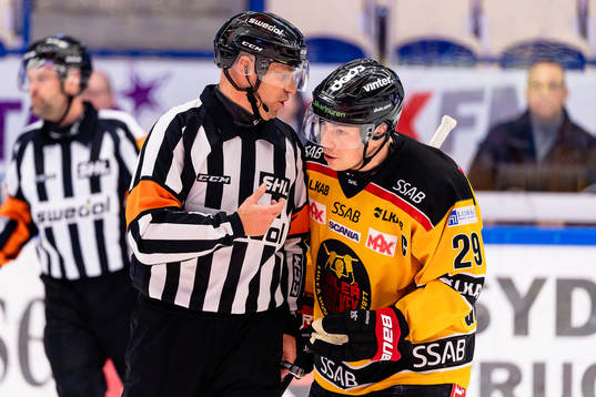 Domare Sören Persson pratar med Luleås Erik Gustafsson