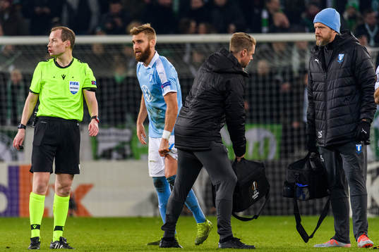 Rasmus Bengtsson of Malmö FF is injured and get's looked