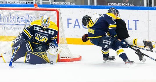 s målvakt Hugo Alnefelt och Didrik Strömberg samt Brynäs
