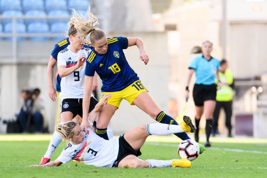 Fridolina Rolfö of Sweden against Svenja Huth and Kathrin