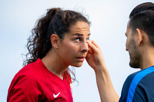 Ingrid Moe Wold of Norway is being checked by Said