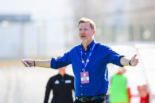 Peter Gerhardsson, head coach of Sweden reacts