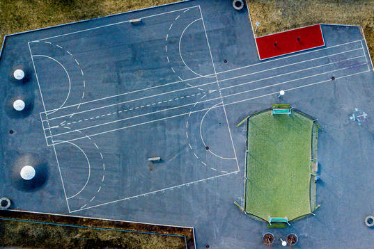 General view of an empty schoolyard as the Coronavirus,