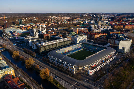 Aerial view of Ullevi and Gamla Ullevi as the coronavirus,