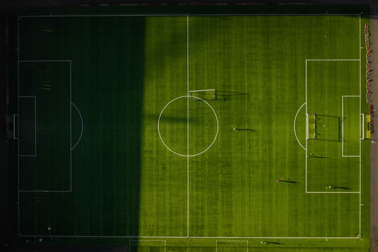 Aerial view of the pitch at Bravida Arena as the