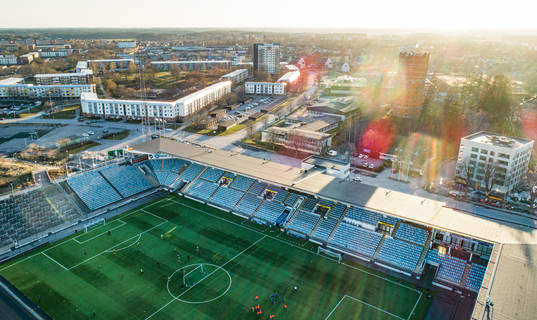 Aerial view of youth teams practicing at Östgötaporten