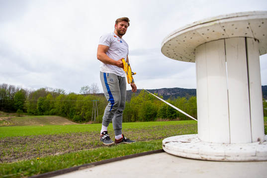 Norwegian discus thrower Ola Stunes Isene trains at the