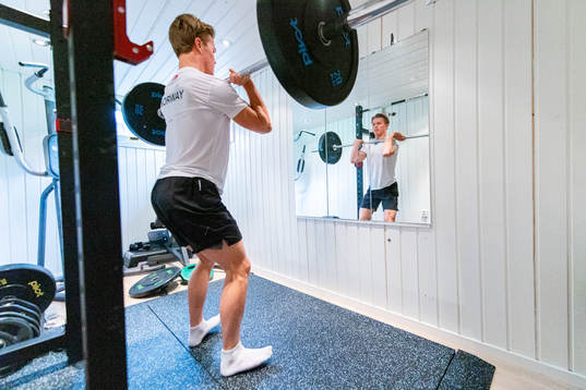 Norwegian pole vaulter Sondre Guttormsen trains at home as