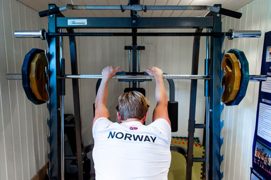 Norwegian pole vaulter Sondre Guttormsen trains at home as