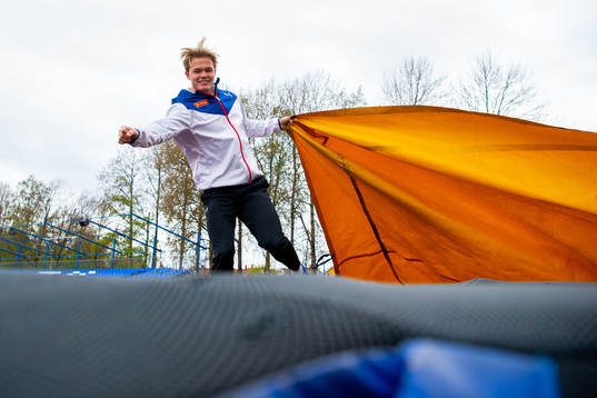 Norwegian pole vaulter Sondre Guttormsen trains at the