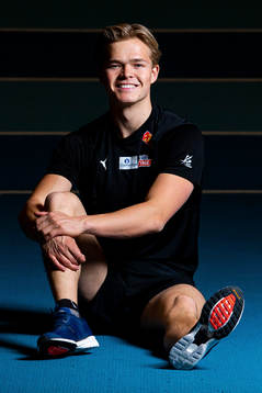 Norwegian pole vaulter Sondre Guttormsen poses for a