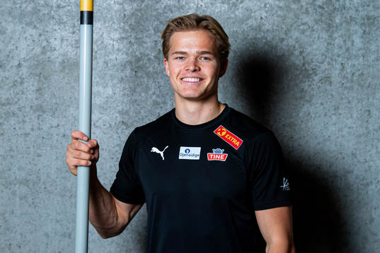 Norwegian pole vaulter Sondre Guttormsen poses for a