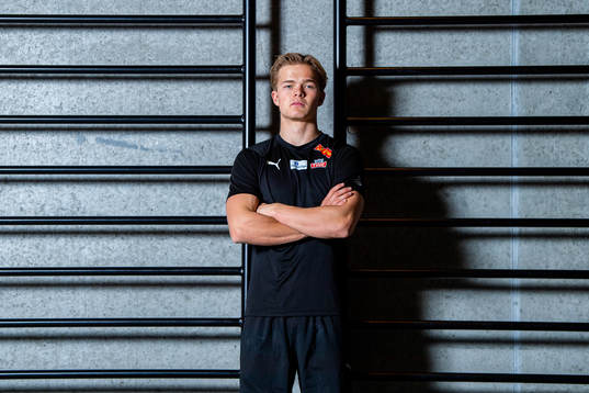 Norwegian pole vaulter Sondre Guttormsen poses for a
