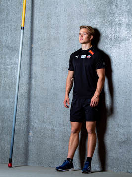 Norwegian pole vaulter Sondre Guttormsen poses for a