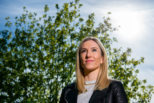 Norwegian athlete Karoline Bjerkeli Grøvdal poses for a