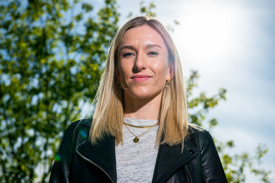 Norwegian athlete Karoline Bjerkeli Grøvdal poses for a